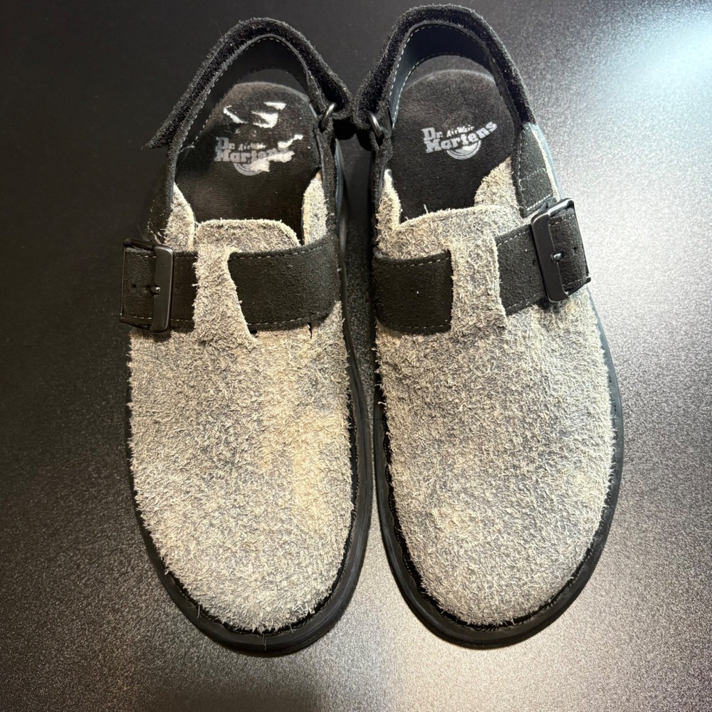 Dr. Martens‎ Jorge II Hairy Suede Slingback Mules grey black size 7 women chunky